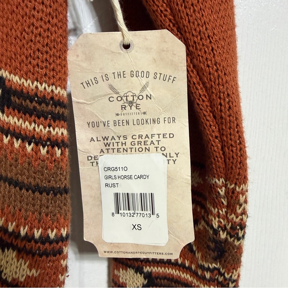 NWT Cotton Rye Vintage Horse Kids rust orange boy girl sweater cardigan XS 4 - Picture 7 of 7